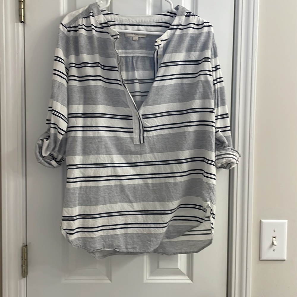 Loft navy white stripe blouse
